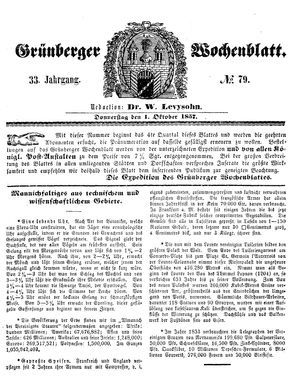 Grünberger Wochenblatt vom 01.10.1857