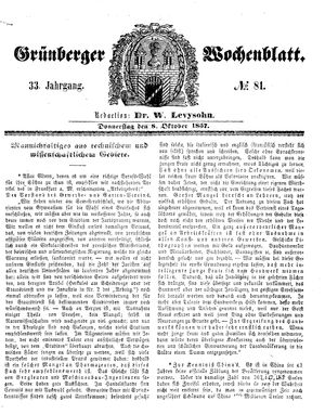 Grünberger Wochenblatt vom 08.10.1857