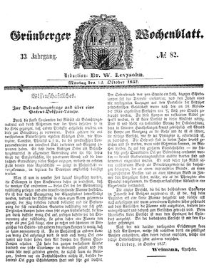 Grünberger Wochenblatt vom 12.10.1857