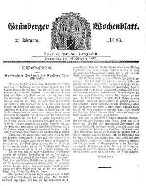 Grünberger Wochenblatt vom 15.10.1857