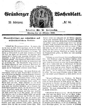 Grünberger Wochenblatt vom 26.10.1857