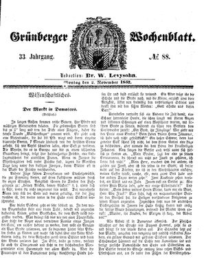 Grünberger Wochenblatt vom 02.11.1857