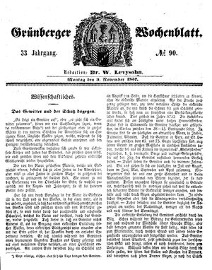 Grünberger Wochenblatt vom 09.11.1857