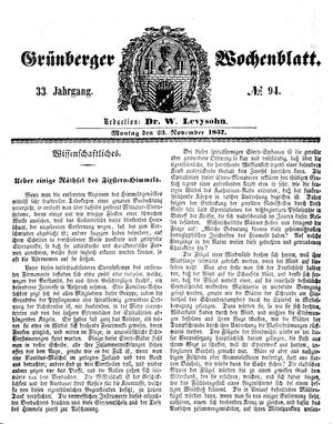 Grünberger Wochenblatt vom 23.11.1857