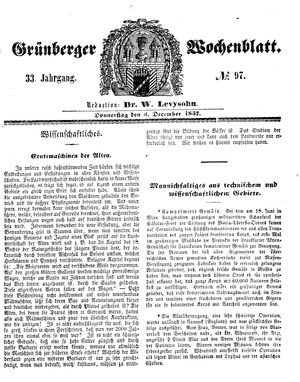 Grünberger Wochenblatt vom 03.12.1857