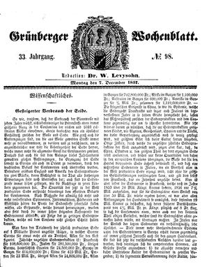 Grünberger Wochenblatt vom 07.12.1857