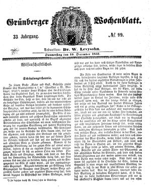 Grünberger Wochenblatt vom 10.12.1857