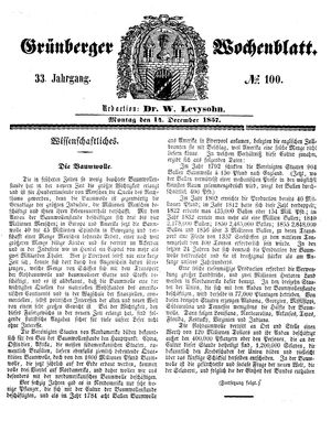 Grünberger Wochenblatt vom 14.12.1857