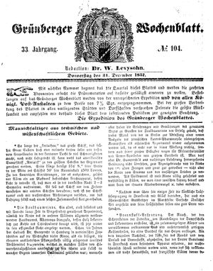 Grünberger Wochenblatt vom 31.12.1857