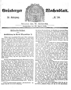 Grünberger Wochenblatt vom 15.04.1858