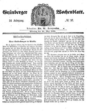 Grünberger Wochenblatt vom 10.05.1858