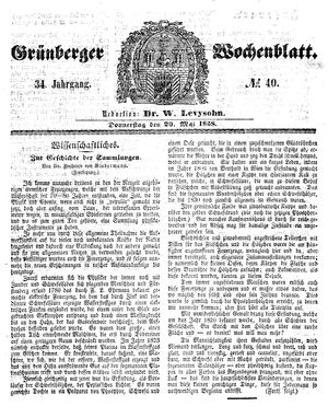 Grünberger Wochenblatt vom 20.05.1858