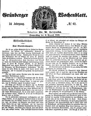 Grünberger Wochenblatt vom 05.08.1858