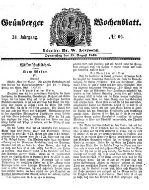 Grünberger Wochenblatt on Aug 19, 1858