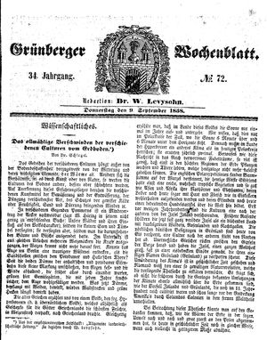 Grünberger Wochenblatt vom 09.09.1858