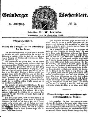 Grünberger Wochenblatt vom 16.09.1858