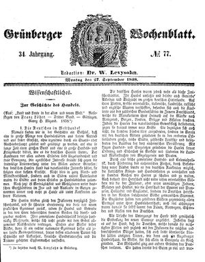 Grünberger Wochenblatt vom 27.09.1858