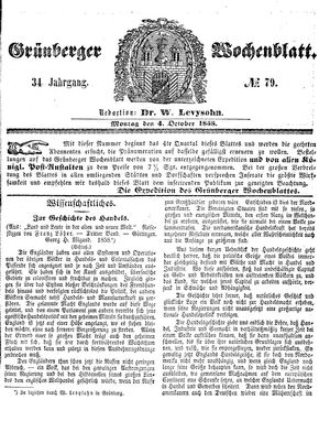 Grünberger Wochenblatt vom 04.10.1858