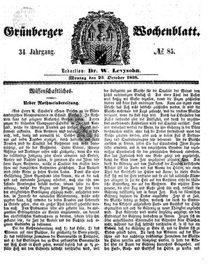 Grünberger Wochenblatt vom 25.10.1858