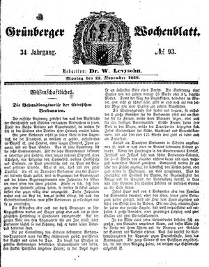 Grünberger Wochenblatt on Nov 22, 1858