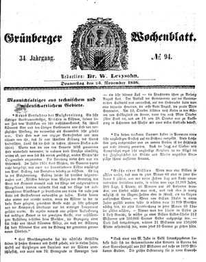 Grünberger Wochenblatt on Nov 25, 1858
