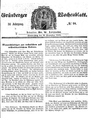 Grünberger Wochenblatt vom 09.12.1858