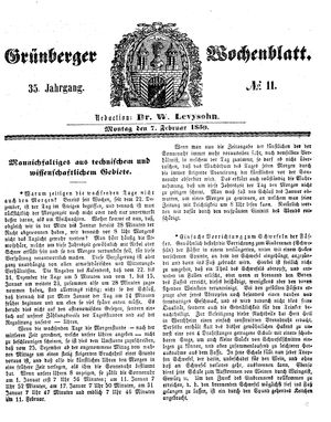 Grünberger Wochenblatt vom 07.02.1859