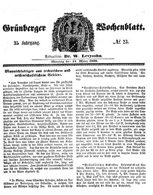 Grünberger Wochenblatt on Mar 21, 1859