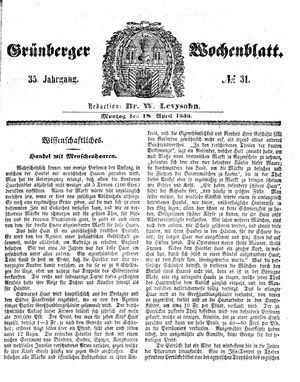 Grünberger Wochenblatt vom 18.04.1859