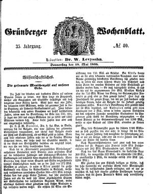 Grünberger Wochenblatt vom 19.05.1859
