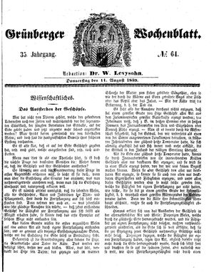 Grünberger Wochenblatt vom 11.08.1859