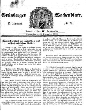 Grünberger Wochenblatt vom 08.09.1859