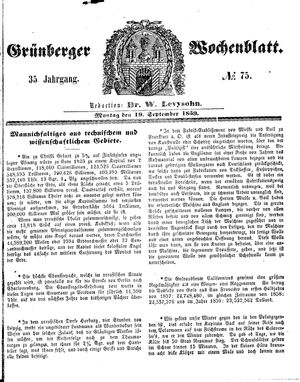 Grünberger Wochenblatt vom 19.09.1859
