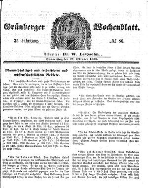 Grünberger Wochenblatt on Oct 27, 1859