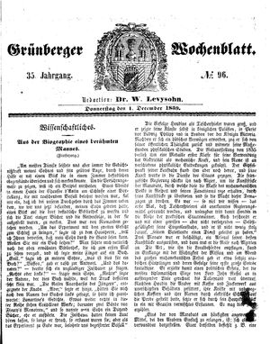 Grünberger Wochenblatt vom 01.12.1859