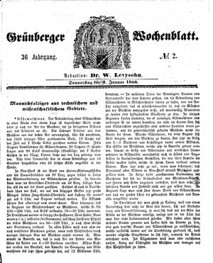 Grünberger Wochenblatt vom 05.01.1860