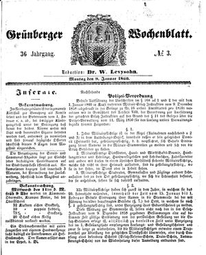 Grünberger Wochenblatt vom 09.01.1860