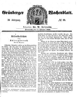 Grünberger Wochenblatt vom 02.02.1860
