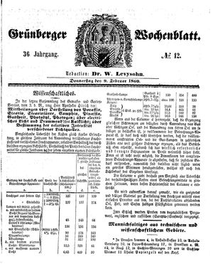 Grünberger Wochenblatt vom 09.02.1860