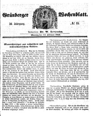 Grünberger Wochenblatt vom 13.02.1860
