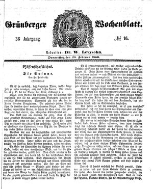 Grünberger Wochenblatt vom 23.02.1860