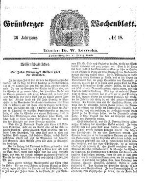 Grünberger Wochenblatt vom 01.03.1860
