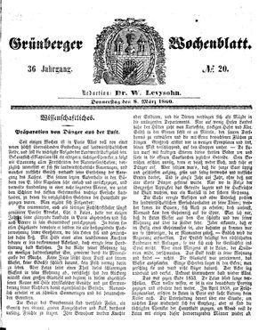 Grünberger Wochenblatt vom 08.03.1860
