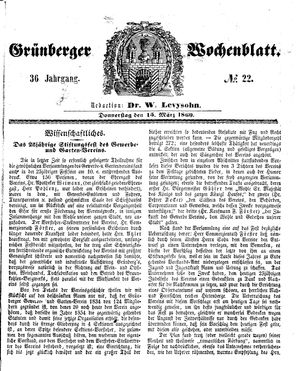 Grünberger Wochenblatt vom 15.03.1860