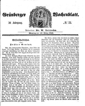 Grünberger Wochenblatt vom 19.03.1860