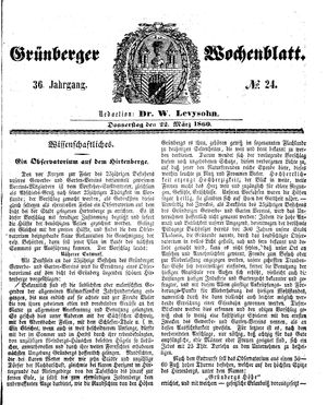 Grünberger Wochenblatt vom 22.03.1860