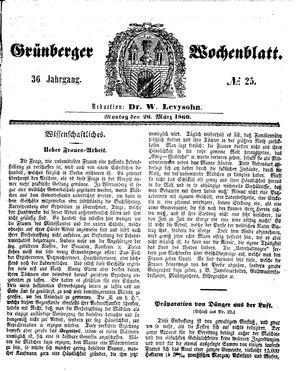 Grünberger Wochenblatt vom 26.03.1860