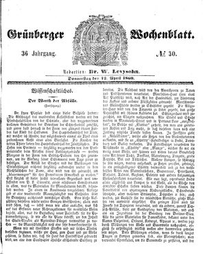 Grünberger Wochenblatt vom 12.04.1860