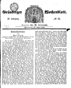 Grünberger Wochenblatt vom 23.04.1860