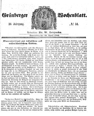 Grünberger Wochenblatt vom 26.04.1860